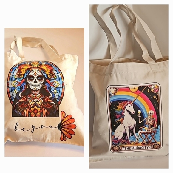 Hand Crafted Tote Bag Sugar Skull Multicolored Be You Reusable grocery bag 13" - Picture 4 of 17